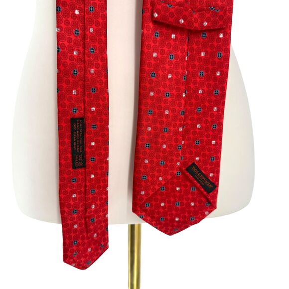 DolcePunta Men’s Silk Tie Red Circle Medallion Floral Italy Made 59x 3.5” Preppy - Picture 16 of 16